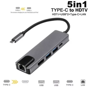 5-in-1 Type C Adopter Hub To HDMI/RJ45/PD/USB3.0