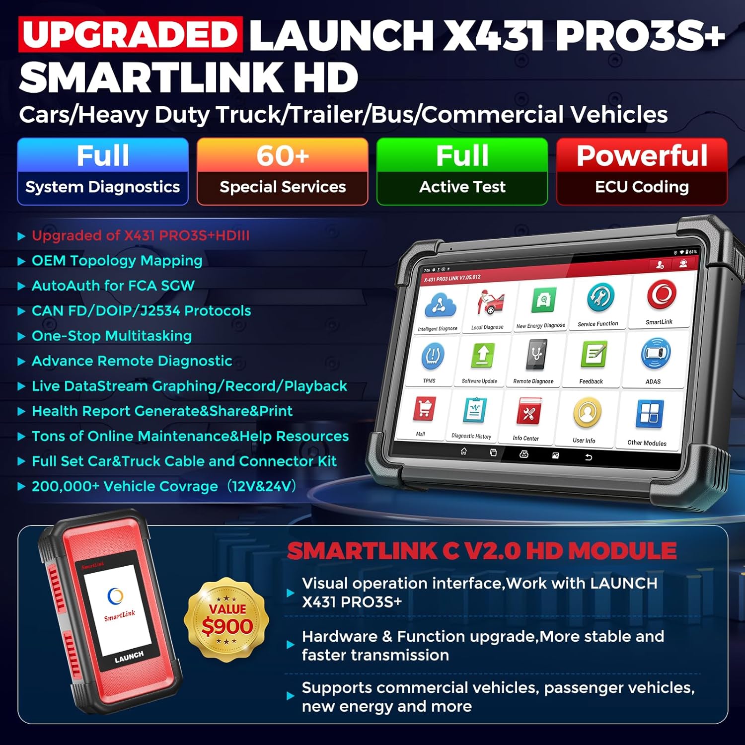 Launch X431 Pro3S+ Smartlink HD Car And Truck Scanner
